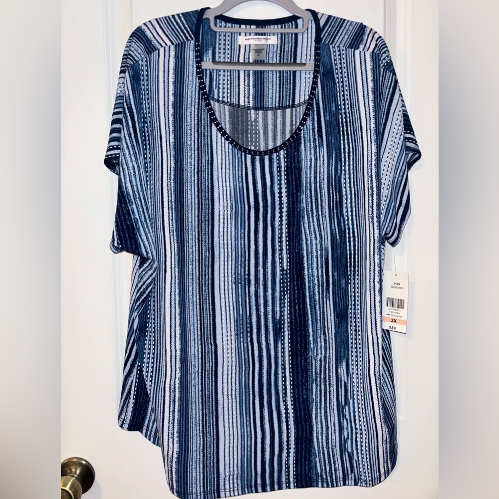 Allison Daley 2X NWT, blue & white short sleeve